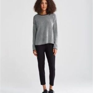 Eileen Fisher Black Soft White Textured Merino Wool Boxy Sweater Oversized